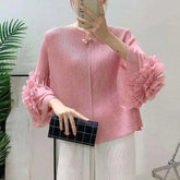Luxury Pleated Ruffle Cuff Blouse